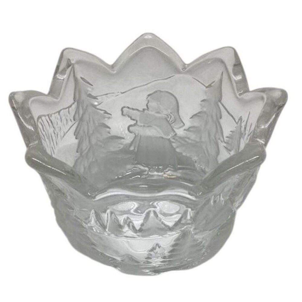Mikasa Glass Bowl Dish Votive Our Christmas Tree Frosted Clear Candy Nuts Vtg